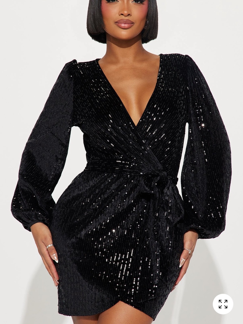 Fashion Nova Black Sequin Wrap Mini Dress